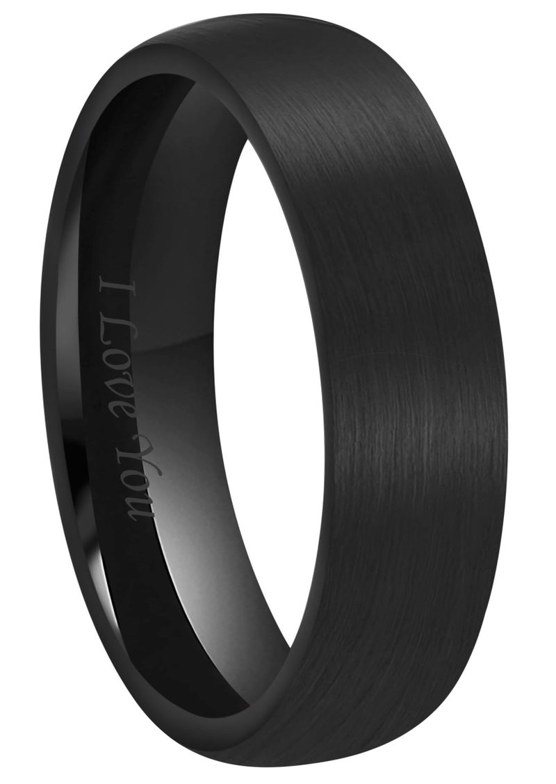 CROWNAL 4mm 6mm 8mm Black Ceramic Wedding Band Ring Men Women Couple Dome Brushed Finish Engraved I Love You Comfort Fit Size 4 To 16(6mm,7.5) - Image 1